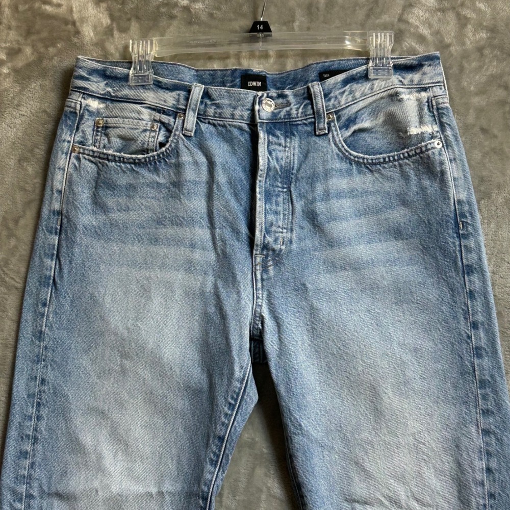 Edwin Tash Relaxed Straight Leg Distressed Ripped Jeans Button Fly 29- See Meas. - Picture 2 of 14